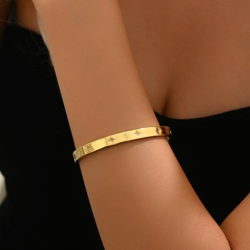 Gold bracelet for Women 18K Gold Plated Bamboo Watch Band Star Labyrinth Bangle Bracelets Dainty Stainless Steel Jewelry Gifts3
