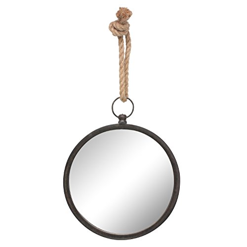 Stonebriar Round Metal Mirror for Wall with Nautical Rope Hanging Loop, Small, Brown