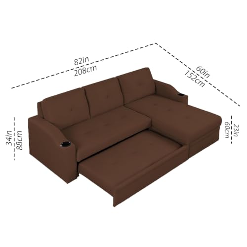 Image of Casaliving Ravonna RHS 4 Seater L Shape Corner Sofa Cum Bed for Living Room (Brown Fabric) Premium Fabric Sofa
