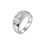 Anillo de oro blanco de 14 quilates, anillo de promesa para hombre, forma redonda, moissanita, Moissanita