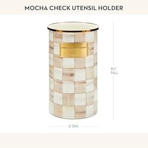 MACKENZIE-CHILDS Enamel Utensil Holder, Kitchen Utensil Holder for Countertop, Brown-and-White Mocha Check MACKENZIE CHILDS Enamel Utensil Holder Kitchen Utensil Holder for Countertop Brown and White Mocha Check