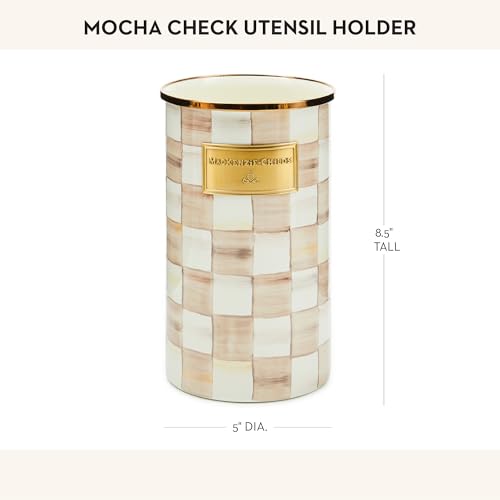 MACKENZIE-CHILDS-Enamel-Utensil-Holder-Kitchen-Utensil-Holder-for-Countertop-Brown-and-White-Mocha-Check MACKENZIE CHILDS Enamel Utensil Holder Kitchen Utensil Holder for Countertop Brown and White Mocha Check