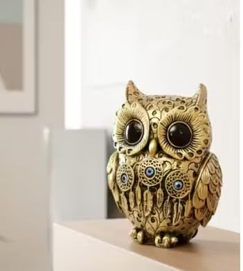Image of Evil Eye 4 Inch Owl Statue for Good Luck l Feng Shui & Vastu II Evil Eye II Showpiece for Home Decor (Gold, 4 inch)