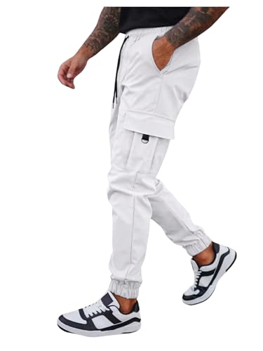 OYOANGLE Men's Drawstring Cargo Pants Flap Pocket Workout Athletic Joggers Lightweight Sweatpants