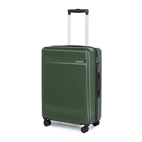Image of SWISS MILITARY Pascal Hard 68cm Lightweight PC Medium Check in Travel Luggage Trolley Bag with Anti-Theft Zippers & 3-Dial Lock, 360 Wheels, Wet Pocket & Aluminium Handle Suitcase Capacity 93L-Olive
