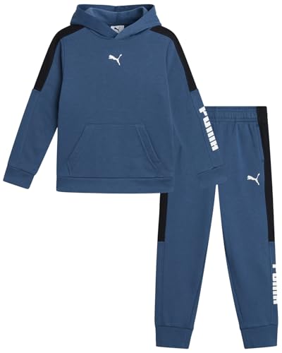 PUMA Toddler Boys Sweatsuit - 2 Piece Lightweight Soft Fleece Pullover Toddler Hoodie & Boys Jogger Pants (Size: 2T-7)