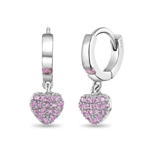In Season Jewelry CZ Dangle Heart Kids Earrings - 925 Sterling
