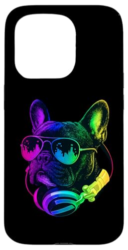 Cuffie da DJ con bulldog francese e musica retrò per amanti dei cani Custodia per iPhone 15 Pro