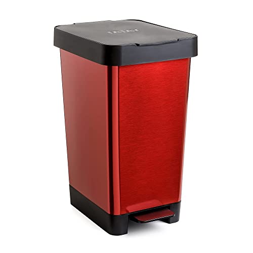 Tatay Cubo de Basura Cocina con Pedal Smart Deco 25L | Diseño Compacto y Funcional | Uso Interior y Exterior | Apto para Bolsas de 30L | Plástico Resistente Libre de BPA | 26x36x47cm, Rojo Metalizado