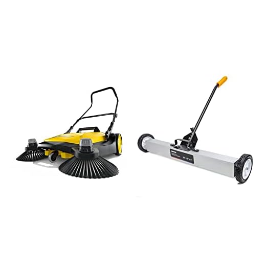 Karcher S 6 Twin Walk-Behind Outdoor Hand Push Floor Sweeper - 10 Ga Capacity & NEIKO 53418A 36-Inch Magnetic Pickup Sweeper, Adjustable Handle, and Floor Magnet, Heavy-Duty Magnet to Pick Up Nails