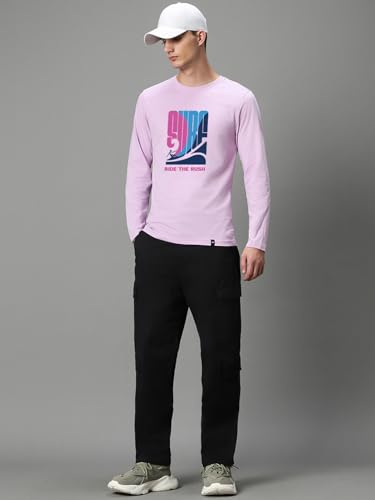 Image of Bewakoof Men Typography Regular Fit Full Sleeve Round Neck Pure Cotton T-Shirt