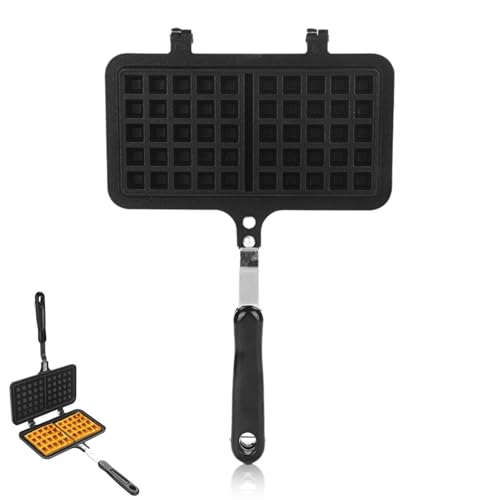 Gaufrier Manuel, Moule à Gaufres en Aluminium,Gaufrier Avec Revêtement Antiadhésif,moule à gaufres pour ustensiles de cuisine, Moule à Gaufres Double Machine à Gaufres Antiadhésifs, 21,5 x 33,5cm