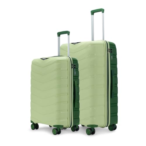 LAttitude By Provogue Axis Set of 2 Trolley Bags Medium + Large Polypropylene Hard Suitcase, 8 Spinner Wheels, 3-Pocket Convipack, Dual-Tone Shell, Recessed Number Lock Laser Green/Everglade Green