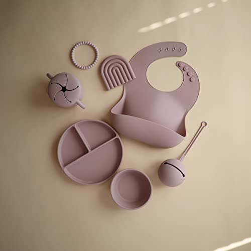 Image of mushie Silicone Baby Bib | Adjustable Fit Waterproof Bibs (Pale Mauve)