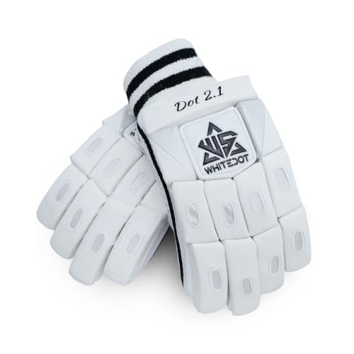 Image of WHITEDOT Sports Dot 2.1 Cricket Batting Gloves||Suitable for Mens|Adult|Large Right Hand||White, Leather