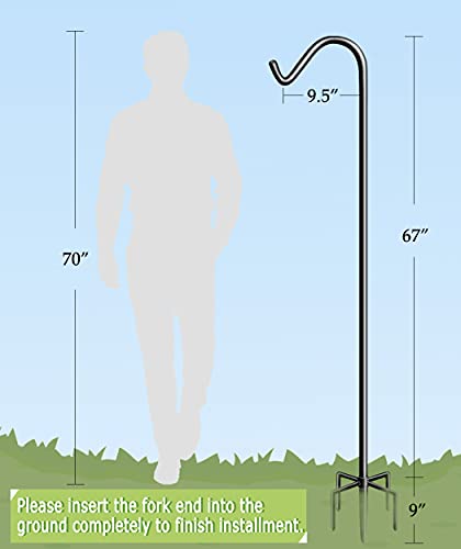 Garbuildman 76 Inch Tall Shepherd Hooks With 5-Forked Base, Adjustable Heavy Duty Bird Feeder Pole Stand Hanger For Outdoor, Shiny Black, 2 Pack #TOP3