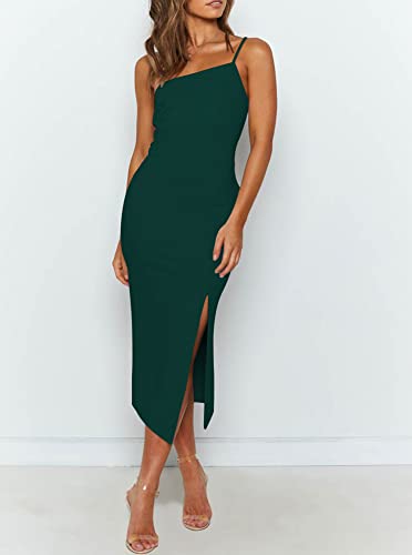 Image of OWIN Women's Adjustable Spaghetti Straps Sleeveless High Waist Split Midi Bodycon Cocktail Party Dress