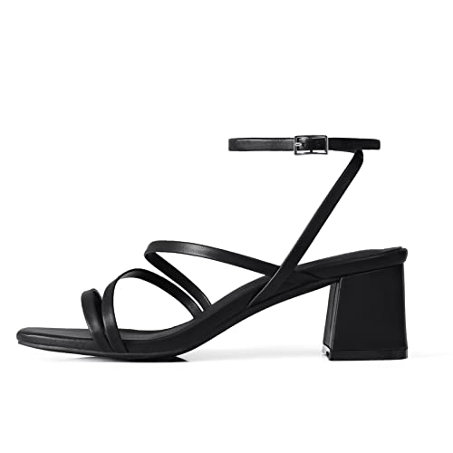 Image of Shoe'N Tale Strappy Heels for Women Low Chunky Block Heel Dress Shoes Square Open Toe Ankle Strap Heeled Sandals