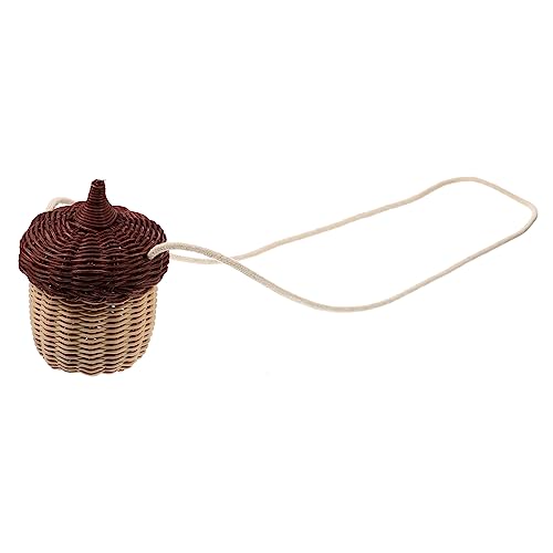 Mini Rattan Acorn Crossbody Bag for Lightweight Woven Hanging Basket with Sliding Lid Stylish Storage Purse for Travel Shopping Beach Photo Props Elegant and Charming Design