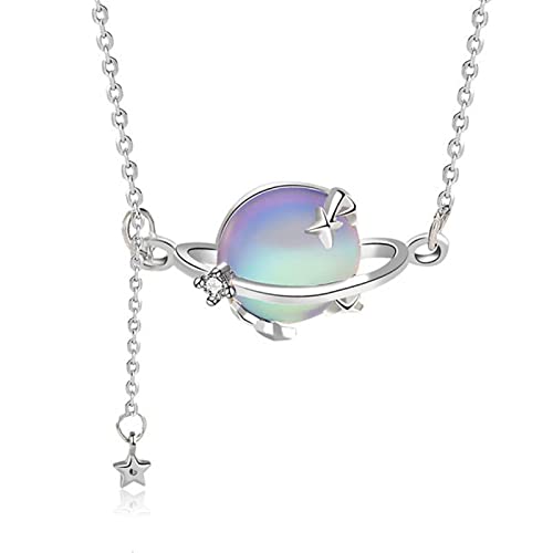 45 cm Aurora Planet Collier Halo Cristal Pierre De Lune s925 Pendentif en Argent Sterling Collier pour Femmes Mode Bijoux Fin