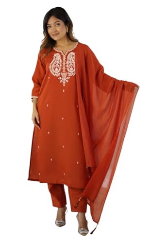 Kurta Dupatta Yashika ensemble ethnique orange XL avec pantalon pour femme