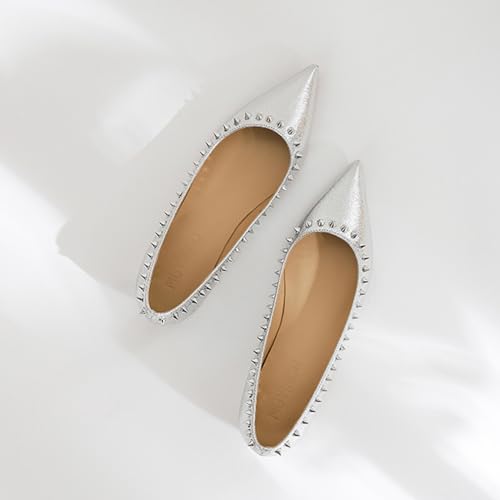 Women's Rivets Pointed Toe Ballet Flats Shoes Fashion Studded Comfortable Slip On Shallow Mouth Dress Shoes Casual Formal Wedding Ballerina Shoes4