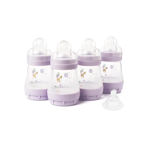 MAM Easy Start Lot de 4 biberons anti-coliques auto-stérilisants MAM à débit lent Taille 1 + 1 tétine à débit moyen Taille 2 Rose