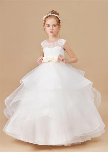 Lace Flower Girl Dress for Wedding Tulle Floor-Length Pageant First Communion Dress Girls Ball Gown Bow Knot2