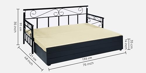Image of 3 Seater Metal Sofa Cum Bed with Hydraulic Storage | Single Size Sofa Cum Bed | 3 Seater Sofa Set, Metal Sofa Set for, Living Room, Cream, Single Size (Cream & Black)