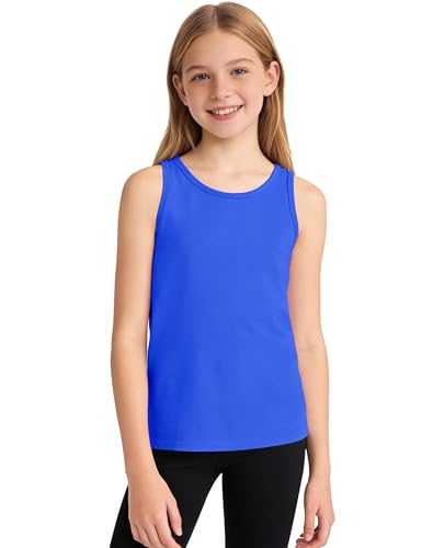 Image of Auranso Girls Tank Tops Cotton Sleeveless Undershirts Athletic Shirts Racerback Dance Outfit Workout Tops Royal Blue 9-10 Years