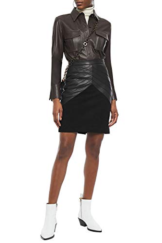 Lust FOR Mini Falda de Piel con Paneles de Gamuza y Piel para Mujer Negro Negro (36