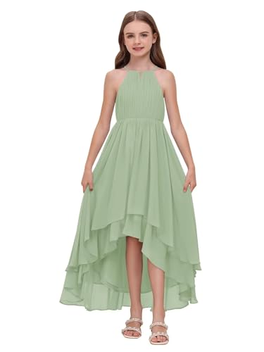 Junior Bridesmaid Dresses for Wedding Chiffon Flower Girl Dress Fancy A-Line Halter Sleeveless High Low Party Gown