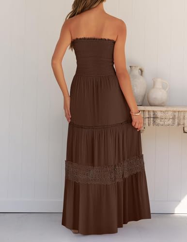 Image of ZESICA Women's 2026 Summer Boho Maxi Dresses Strapless Off Shoulder Lace Flowy A Line Beach Vacation Long Sundress