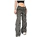 WSPDSD Jeans Larghi Casual Donne Larghi Vita Bassa Tuta Retrò Hip Hop Streetwear Pantaloni Di Jeans Dritti Pantaloni Cargo Gamba Larga - 0020002-Grigio,M