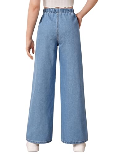 Floerns Girls Elastic Waist Wide Leg Jeans Loose Fit Baggy Denim Pants2