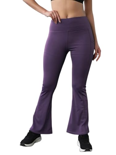 Image of CHKOKKO Gym Pants for Women Workout High Waist Flared Yoga Pants for Woman with Side Pocket Quick Dry Body Fit Stretchable Sports Leggings Trousers Activewear Lower