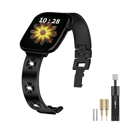 JOYOZY Metal Band Compatible with Apple Watch Band 38mm 40mm 41mm 42mm 44mm 45mm 49mm Fancy Luxury Strap with Sparkle Diamond, Dressy iWatch Bracelet, Cute Daisy Band for Women