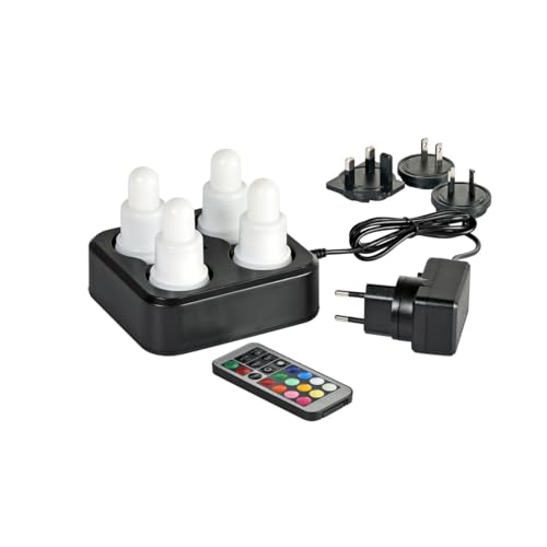 Duni Juego de 4 velas LED RGB + W (color + blanco cálido) con base de carga por inducción y mando a distancia