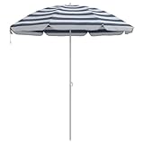 Tidyard Strandparasol mit Metallstange Blau & Weiß 161x193 cm Polyester, Gartenschirm Marktschirm Kurbelschirm für Garten Gastronomie Pool4010656