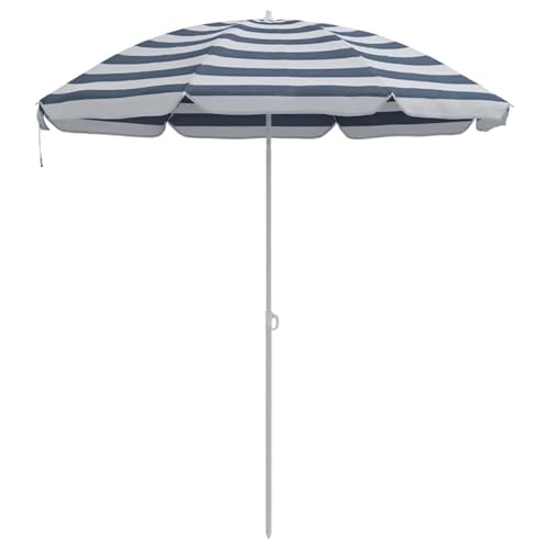 Tidyard Strandparasol mit Metallstange Blau & Weiß 161x193 cm Polyester, Gartenschirm Marktschirm Kurbelschirm für Garten Gastronomie Pool4010656