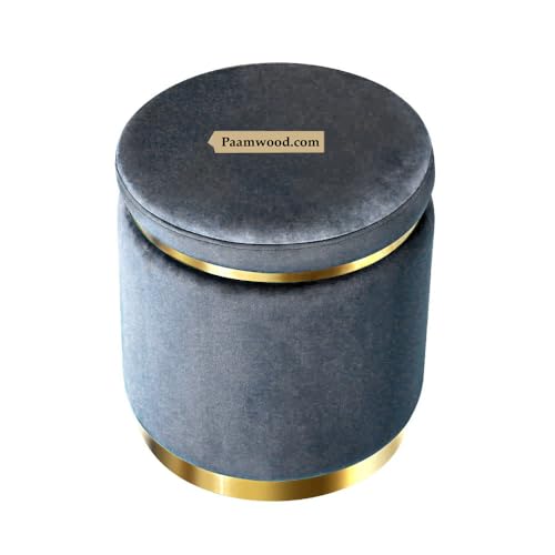 Image of Paamwood Velvet Sitting Stool - Luxurious Ottoman Footrest for Bedroom & Living Room, Wooden Sofa Side Stool, Makeup Chair, Pouf for Home & Office Decoration (Gray Pack of 6)