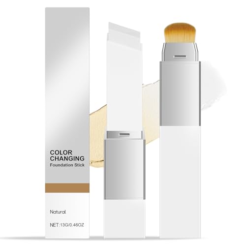 ALIIP Base Que Cambia De Color, 2 EN 1 Base De Maquillaje En Barra, Stick De Base Que Con Cabezal Brocha, Maquillaje De Cobertura Completa A Media, Larga Duración, Para Todo Tipo Pieles (Natural)