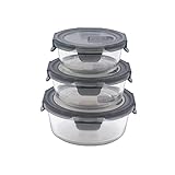 PIE LOCK 3 tlg. rund Vorratsdosen-Set Borosilikatglas Mikrowellendeckel 400ml, 620ml, 950ml stapelbar Frischhaltedose Brotdose Meal Prep, SLY-XPXC3SET