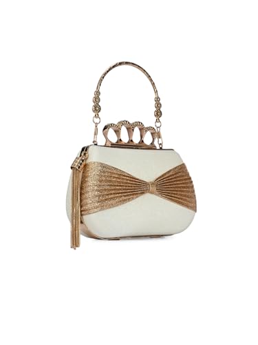 Image of TOOBA Handicraft Pearl Embroidered Clutch Purse For Women with Trendy Design 4-ring Handle & Tassel