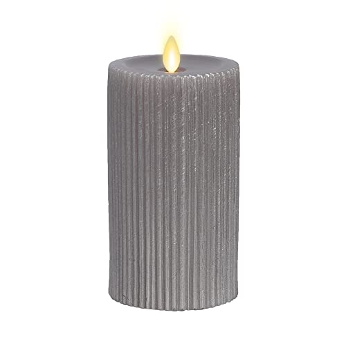Image of Luminara Metallic Embossed Pillar, Grey Flameless LED Candle 3.25 inch x 6.5 inch, Battery Operated Real Flame Technology w /Timer Function, Paraffin Wax