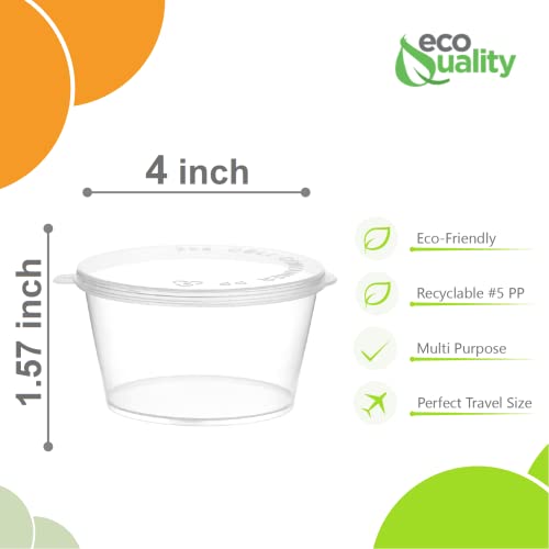 EcoQuality 4.5 Oz Leak Proof Portion Cups with Lids - Plastic Condiment Souffle Containers with Attached Hinged Lid - Perfect for Sauce Cup, Sample Cup, Slime Cup, Jello Shot Cups with Lids, Food Storage (500)
