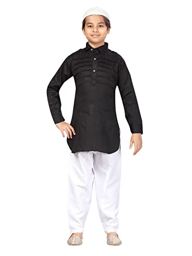 Image of Aarika Boys Black-White Color Pathani Kurta Pyjama with Cap Set (C PS-JK-102-BLACK-WHITE-3)