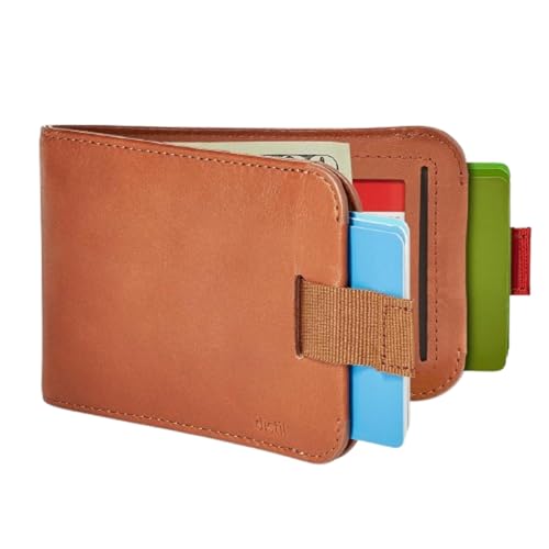 Image of Distil Union Wally Bifold 5.0 Slim Bifold Wallet for Men - Minimalist RFID Leather Wallet with ID Window, Pull Tab Card Holder & Money Clip - Holds 14 Cards & 30 Bills - Brown