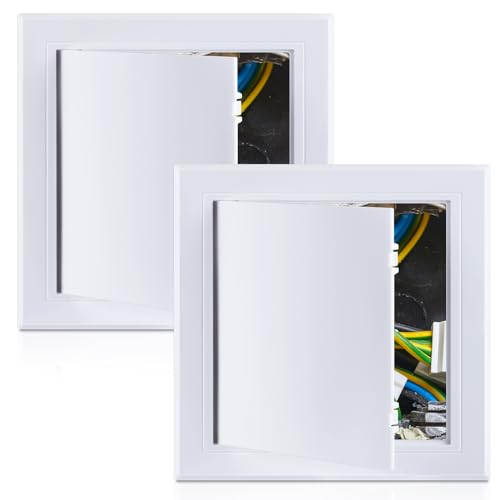 Menkxi 2 Pack 8 x 8 Plastic Plumbing Access Panel for Drywall, Door Electrical Cover White PVC Removable Hinged Panel Wall Hole Cover(2 Pack,8 x 8 Inch)