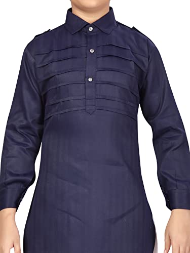 Image of Aarika Boys Navy Blue-White Color Pathani Kurta Pyjama with Cap Set (C PS-JK-102-NAVY-BLUE-WHITE-6)